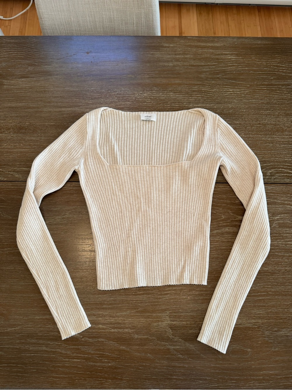 Aritzia Wilfred Leighton Sweater | Size S | Heather Birch | Ribbed Square Neck